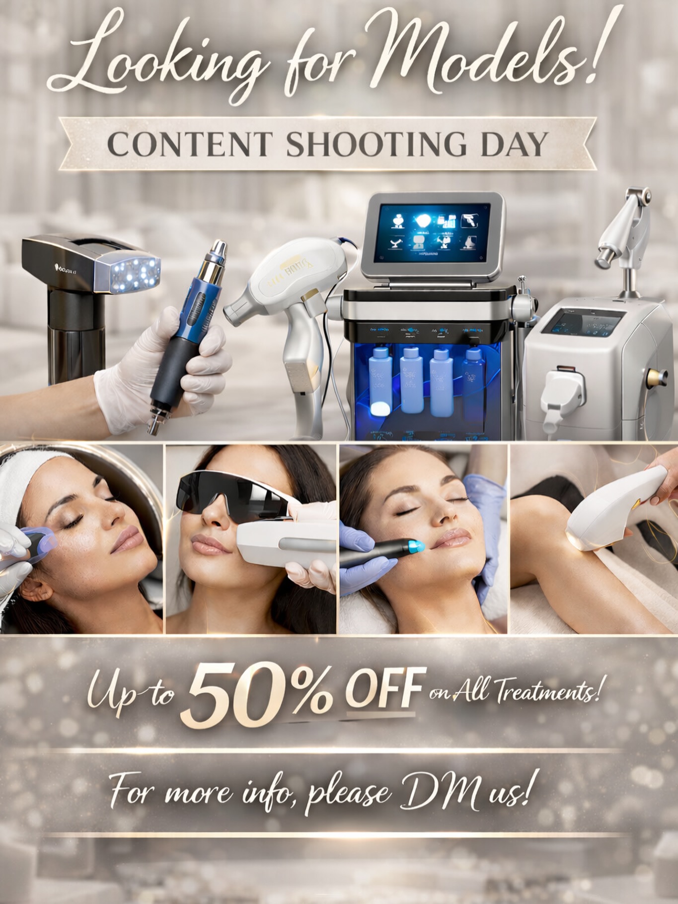 We will be hosting a content shooting day at our Northwood branch on 28th January, from 10:00 AM to 3:30 PM.

Models are welcome for the following treatments: Morpheus8, SkinPen, HydraFacial, Laser Hair Removal, Lumecca, and Forma.

Full treatments will be provided, with up to 50% off available on the day.

Please DM us if you’re interested in taking part or would like more information.

#ModelCall 
#AdvancedAesthetics 
#Morpheus8 
#HydraFacial 
#Northwood