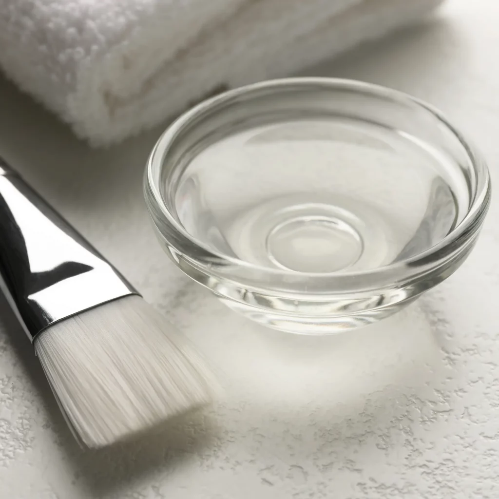 Glass bowl and application brush prepared for chemical peel treatment