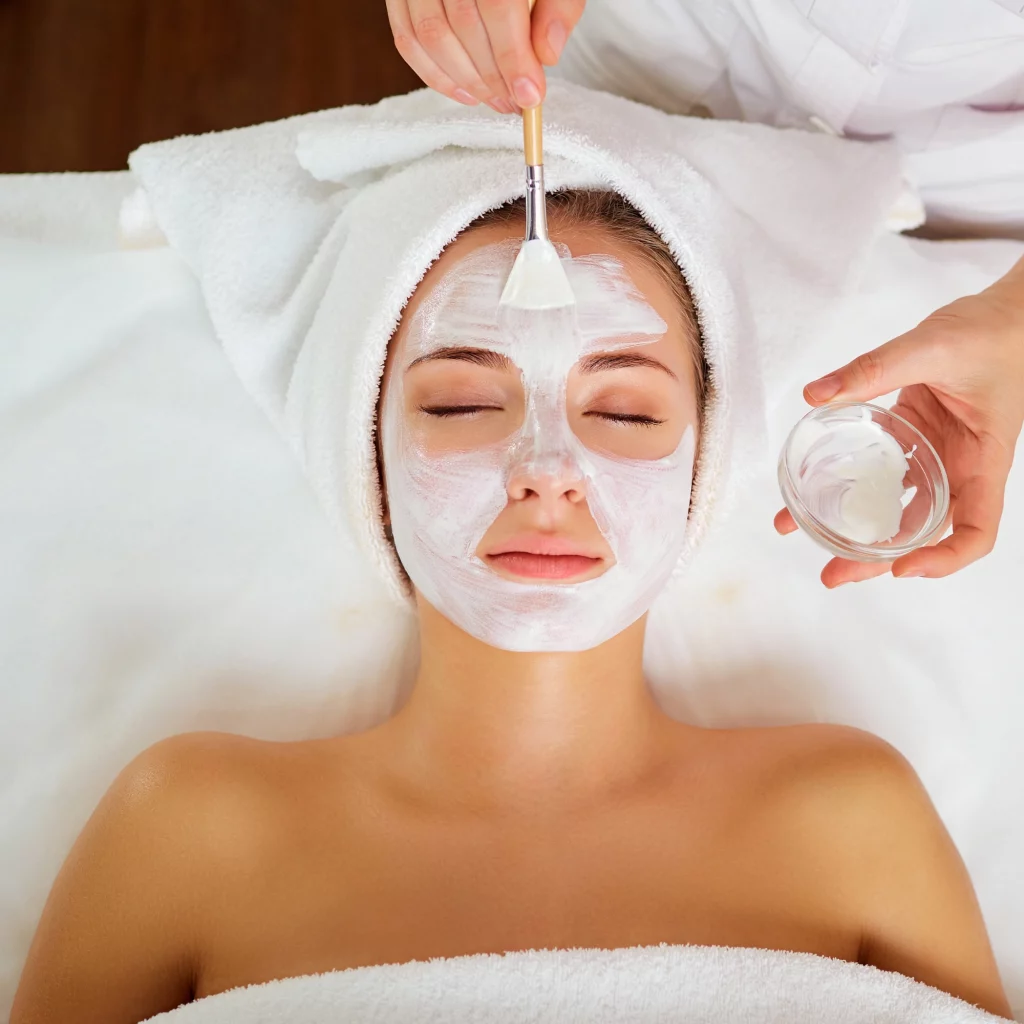 White facial mask being applied during a signature facial at Etica Clinic London