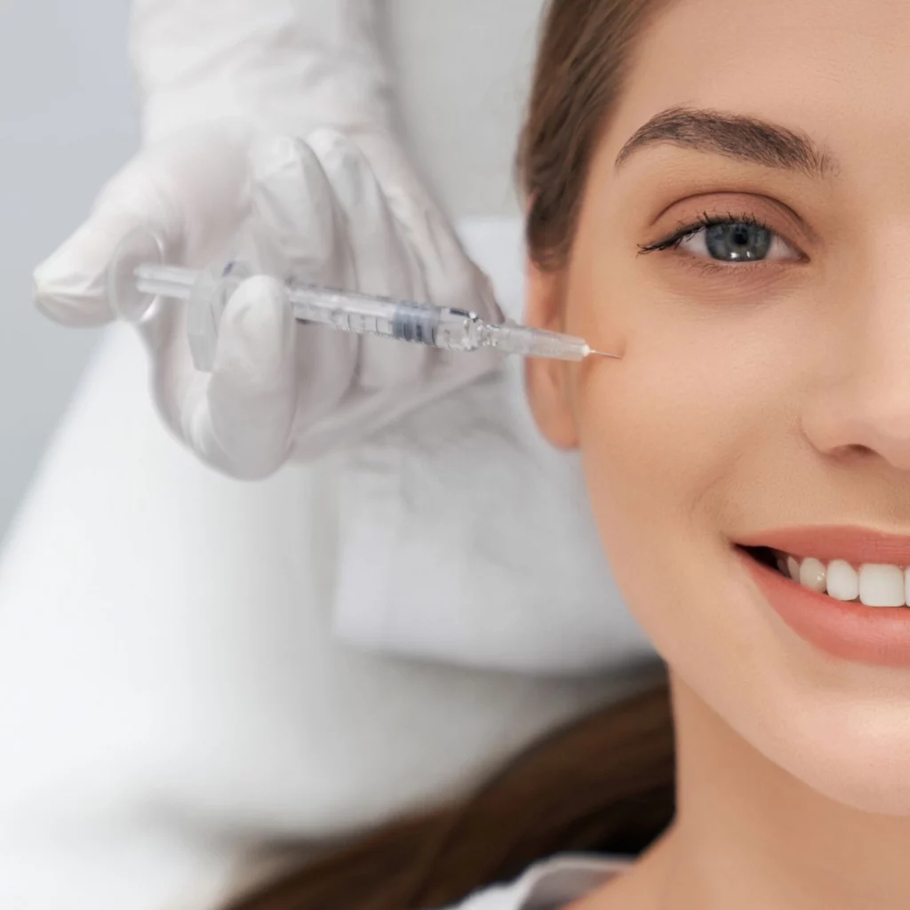 Close-up of a woman getting a skin booster injection at Etica Clinic