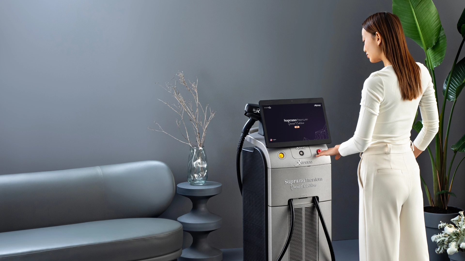 Practitioner operating Soprano Titanium laser hair removal machine at Etica Beauty Clinic